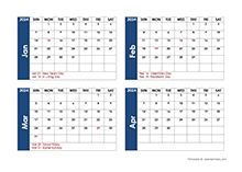 2024 Word Calendar Four Months Per Page