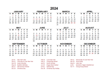2024 Year at a Glance Calendar with Hong Kong Holidays