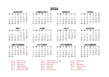 2024 Year at a Glance Calendar with India Holidays