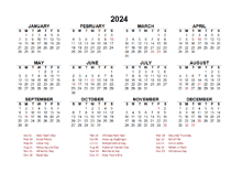 2024 Year at a Glance Calendar with Philippines Holidays