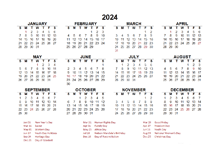 2024 Year at a Glance Calendar with South Africa Holidays