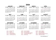 2024 Year at a Glance Calendar with UAE Holidays