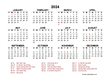 2024 Year at a Glance Calendar with UK Holidays