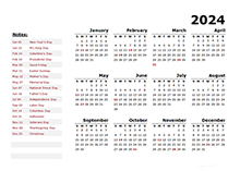 2022 Year OpenOffice Calendar Template With US Holidays