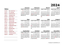2024 Year Calendar Word Template With Holidays
