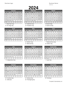 2024 Yearly Business Calendar With Week Number