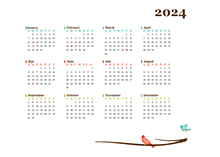 2024 Yearly Calendar Bird Template