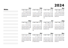 2024 Yearly Calendar Blank Minimal Design