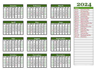 Editable 2024 Yearly Calendar Landscape