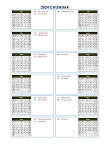 2024 Yearly Calendar Template Vertical Design