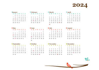 2024 Yearly Editable Word Calendar Template