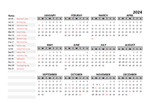 2024 Yearly Google Docs Calendar Template