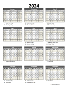 Editable 2024 Yearly Spreadsheet Calendar