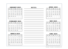 6 Months Per Page Calendar Template 2024
