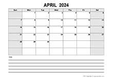 Blank April 2024 Calendar PDF