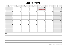 July 2024 Calendar with Holidays | CalendarLabs