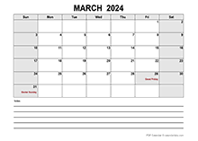 Blank March 2024 Calendar PDF