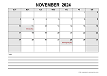 Blank November 2024 Calendar PDF