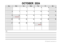 Blank October 2024 Calendar PDF