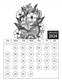 Free 2024 Floral Coloring Calendar
