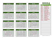 Free Editable 2024 Yearly Word Calendar