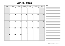 Free Printable April 2024 Calendar PDF