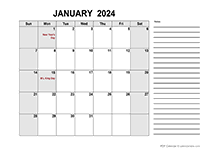 Free Printable January 2024 Calendar PDF