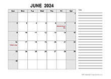Free Printable June 2024 Calendar PDF