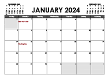January 2024 Calendar Excel