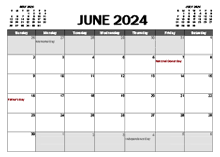 June 2024 Calendar Excel