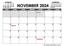 November 2024 Calendar Excel