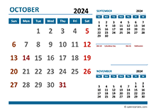 October 2024 Excel Calendar with Holidays