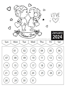 Valentines Day 2024 Coloring Calendar