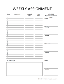 Free Weekly Assignment Planner