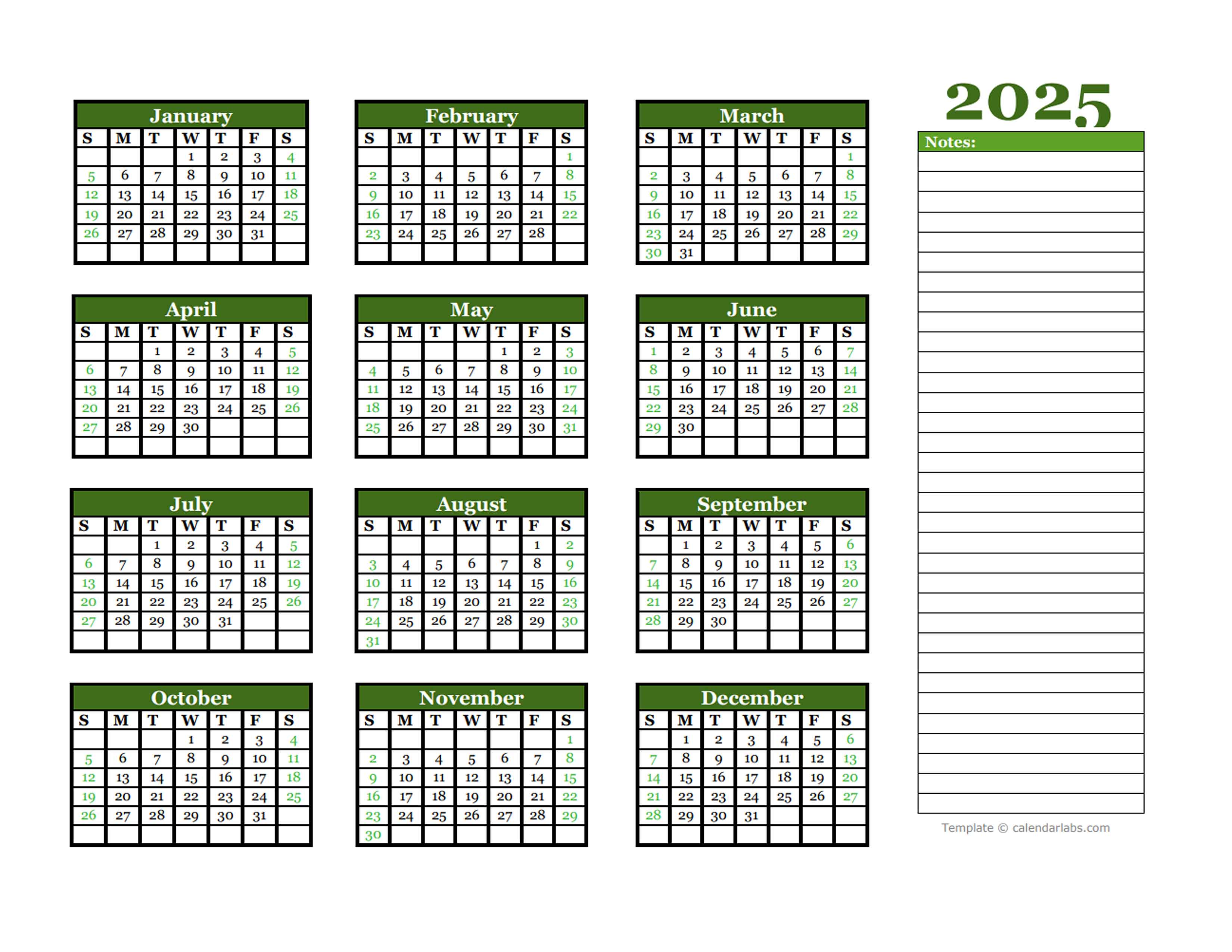2025 Yearly Calendar Printable With Notes Page View Doris J Sullivan