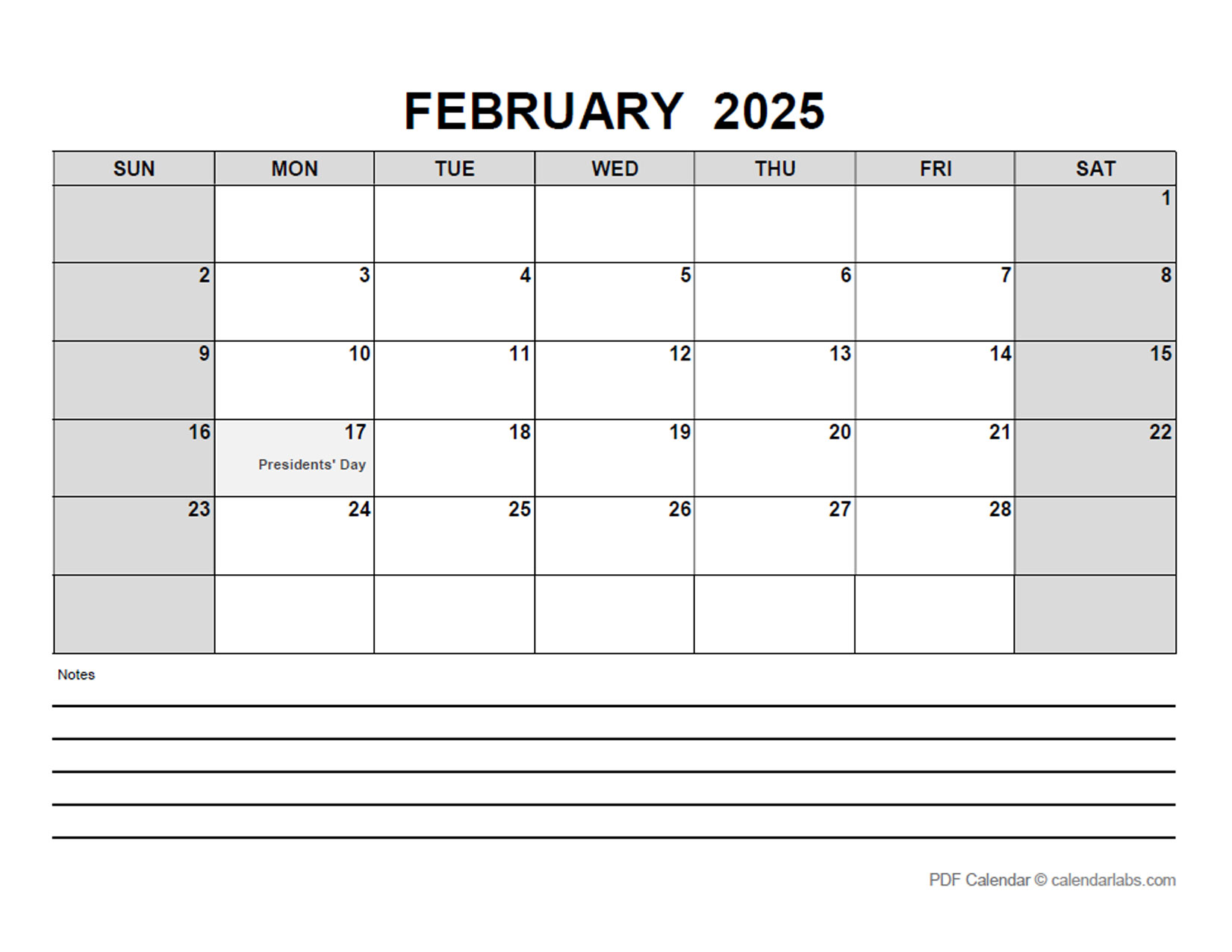 February 2025 Calendar With Holidays CalendarLabs