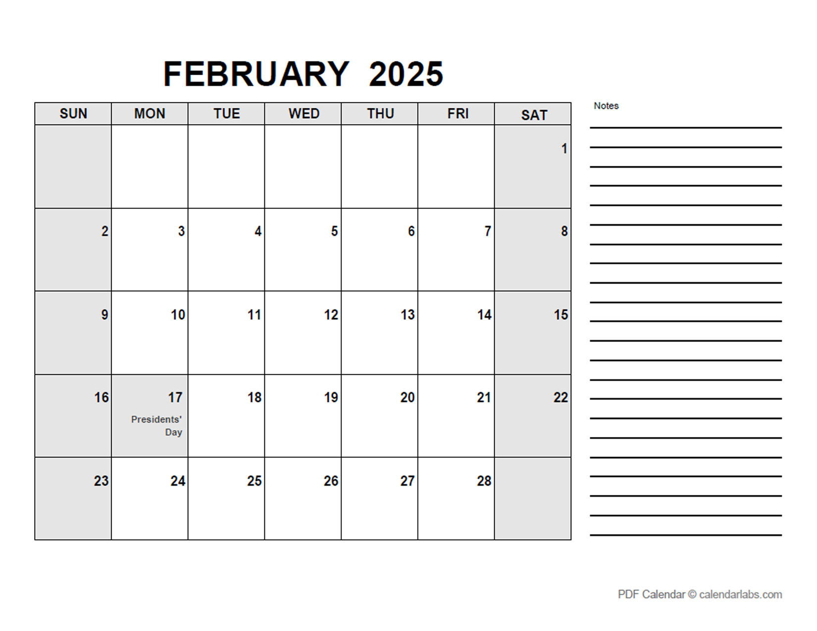 February 2025 Calendar With Holidays CalendarLabs