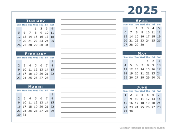 2025 Blank Two Page Calendar Template For 2025