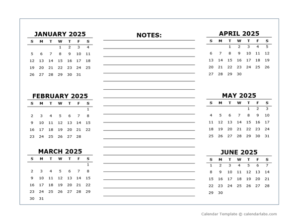 2 Page Yearly Calendar Template 2025