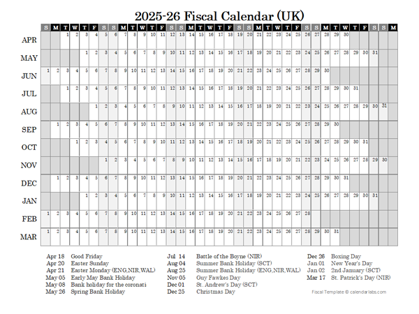 2025-26 Fiscal Calendar Year - Free Printable Templates
