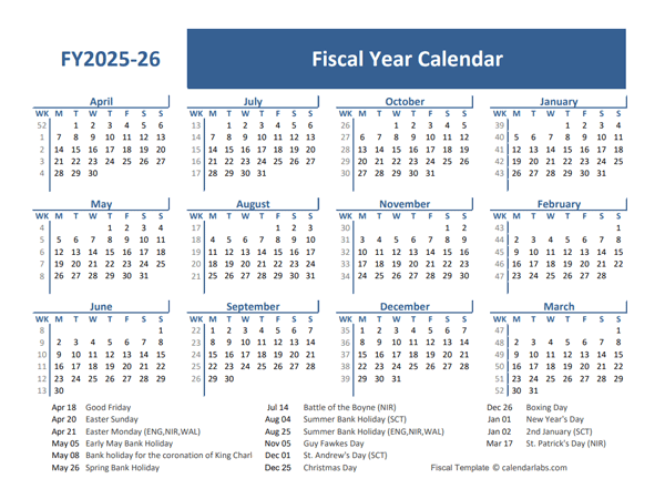 2025-26 Fiscal Year Calendar Template UK