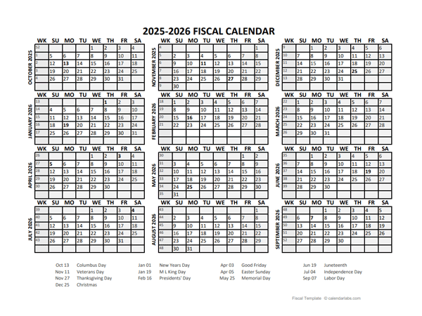 Fiscal Calendar 2025-2026 Templates