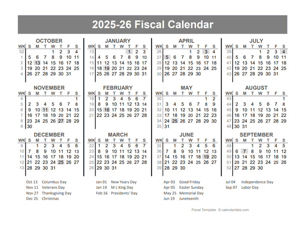 2025 2026 Fiscal Year Calendar