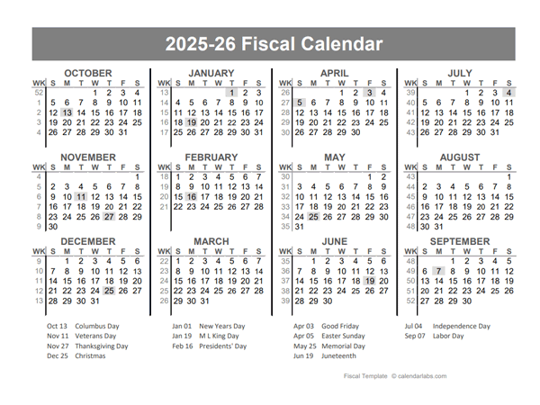 2025-2026 Fiscal Year Quarters Template