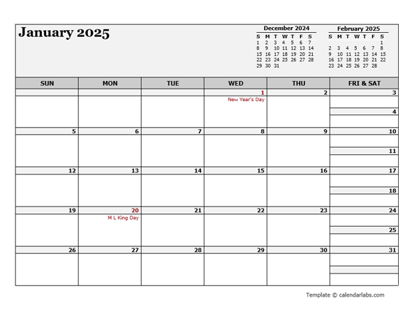 2025 Monthly Planner Template Landscape