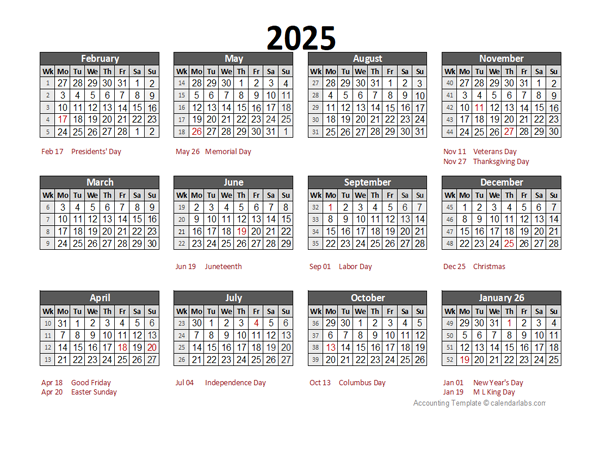 2025 Accounting Calendar 5-4-4