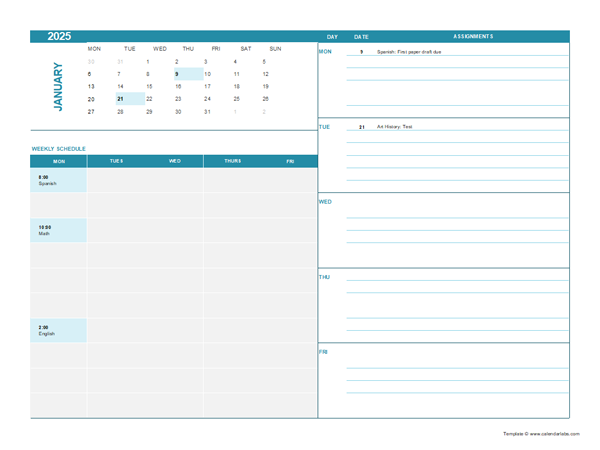 2025 Assignment Calendar For Students