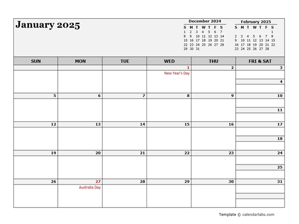2025 Australia Calendar For Vacation Tracking