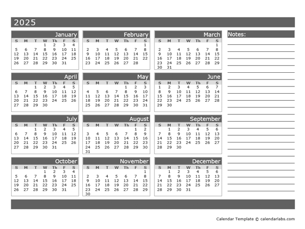 2025 Blank 12 Month Calendar In One Page - Free Printable Templates