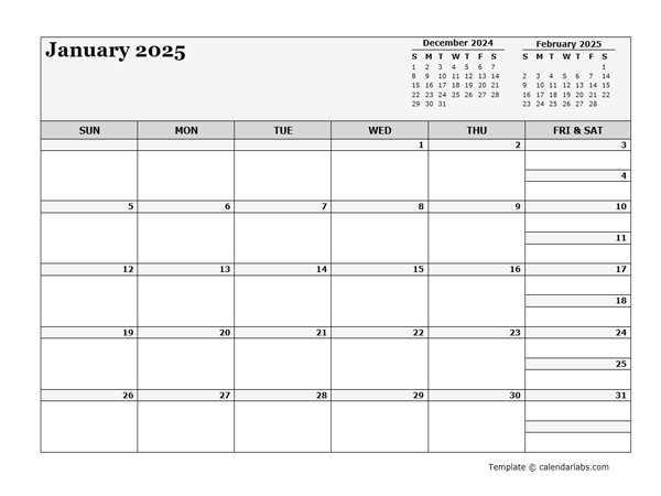 2025 Blank Three Month Calendar